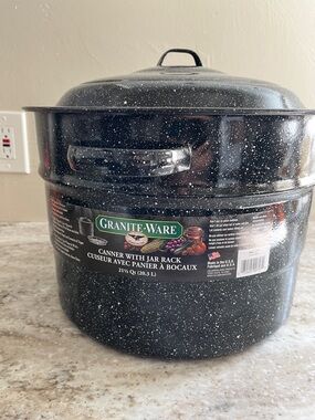 Granite Ware Steel/Porcelain Water-Bath Canner with Rack, 21.5-Quart, Black